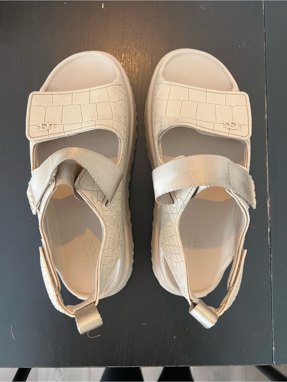UGG Cream Croc-Embossed Adjustable Sandals